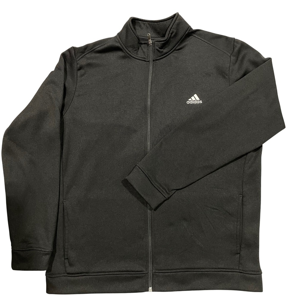 Adidas Golf Men XL Black Full Zip Track Jacket Mock Neck Performance Fleece Logo